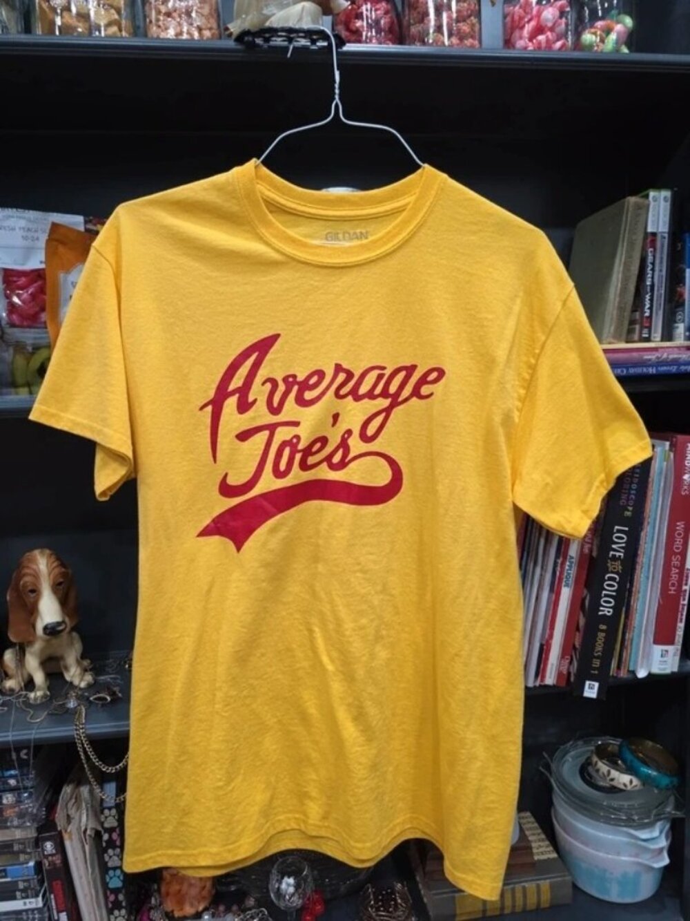 Average Joe's Yellow Red Lettering TShirt Sz L